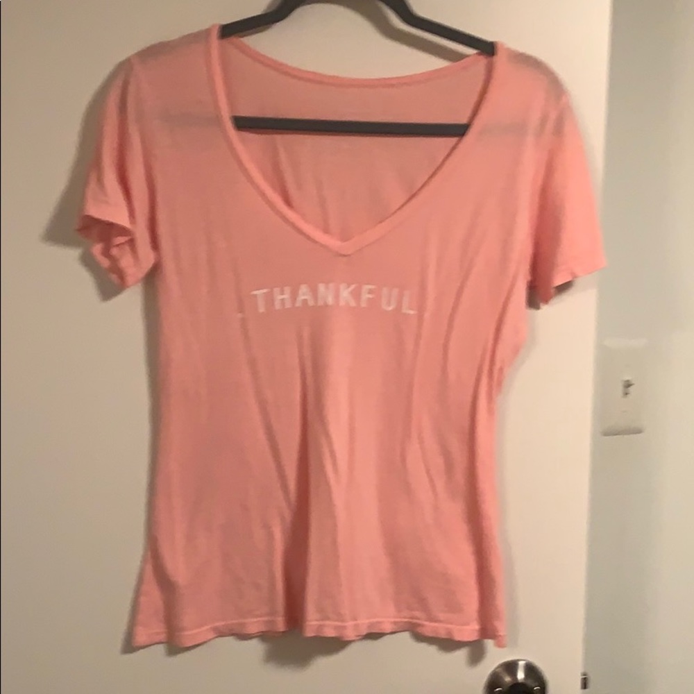 good hYOUman pink v neck thankful tee